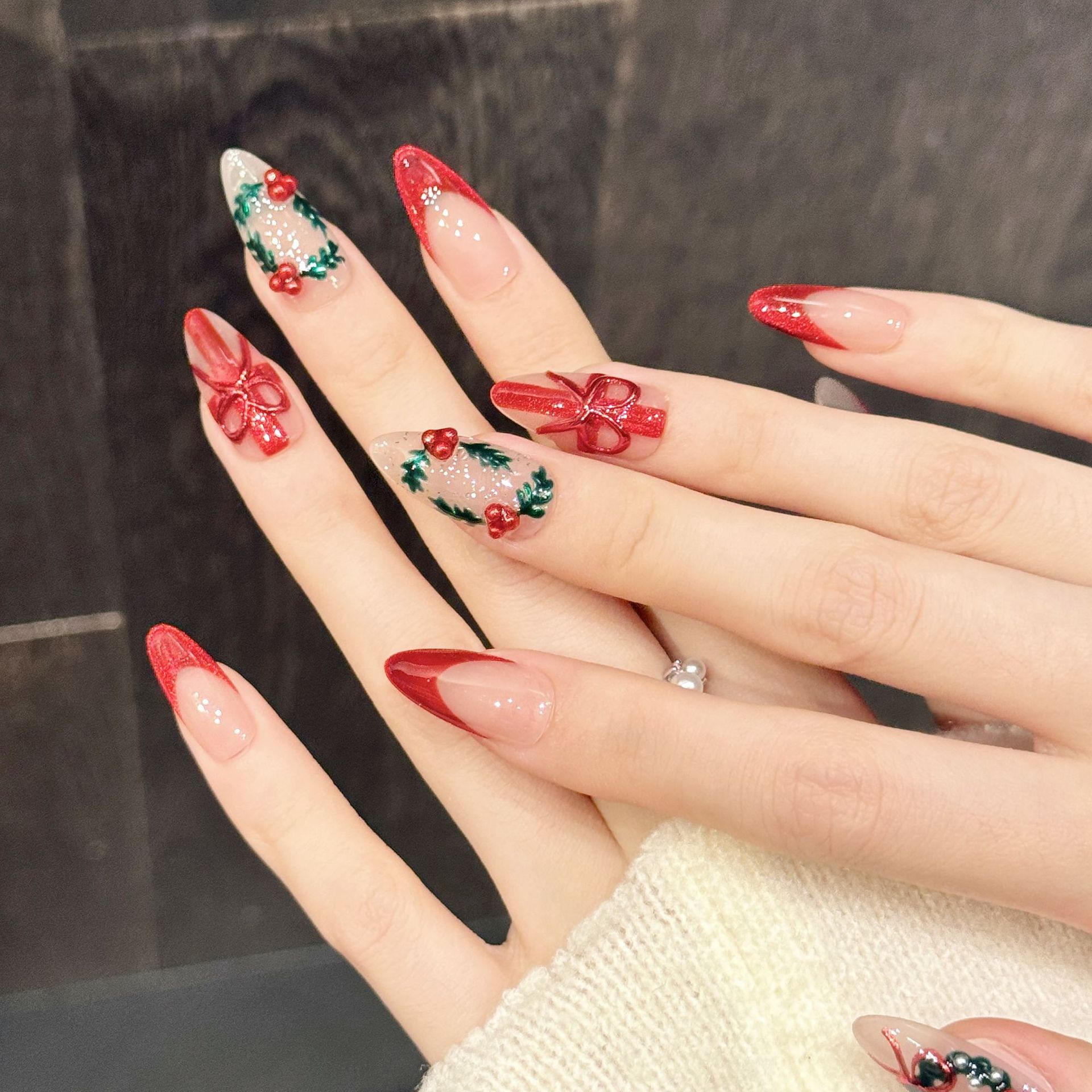 10Pcs Christmas Red Nude Mediu - đánh giá và giá Nail Art Press On