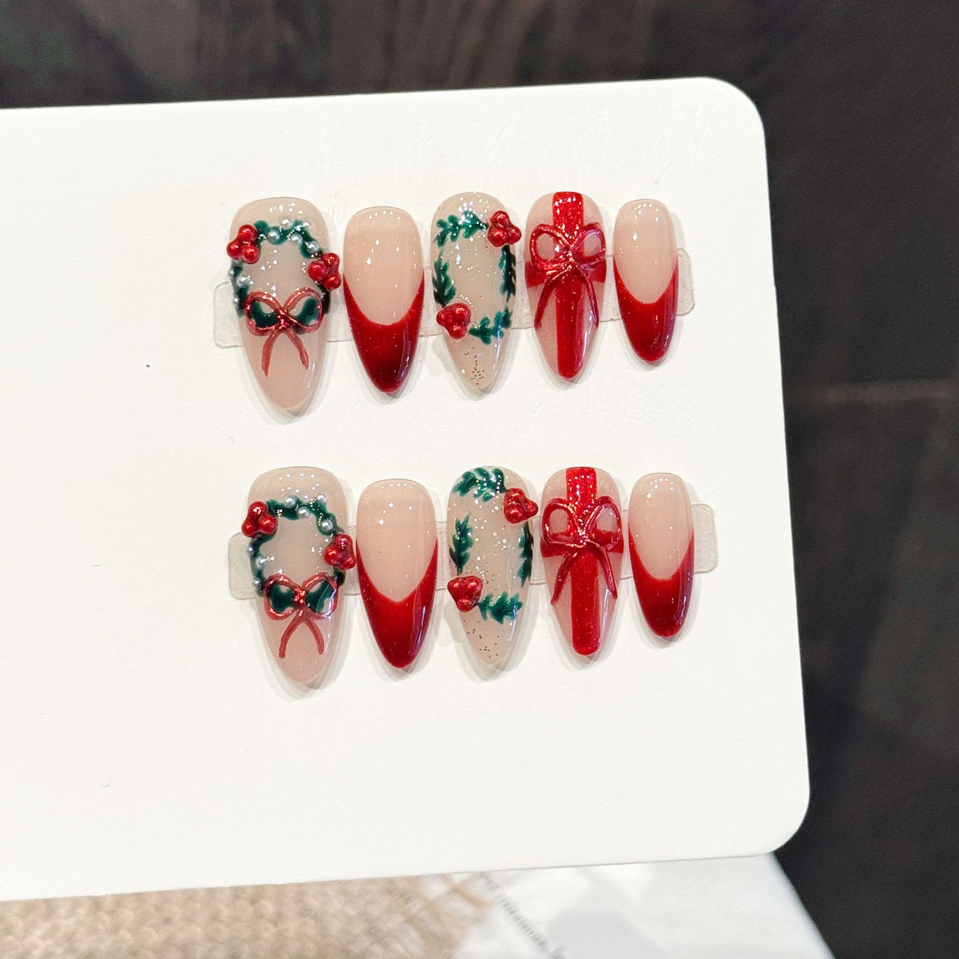 10Pcs Christmas Red Nude Mediu - đánh giá và giá Nail Art Press On