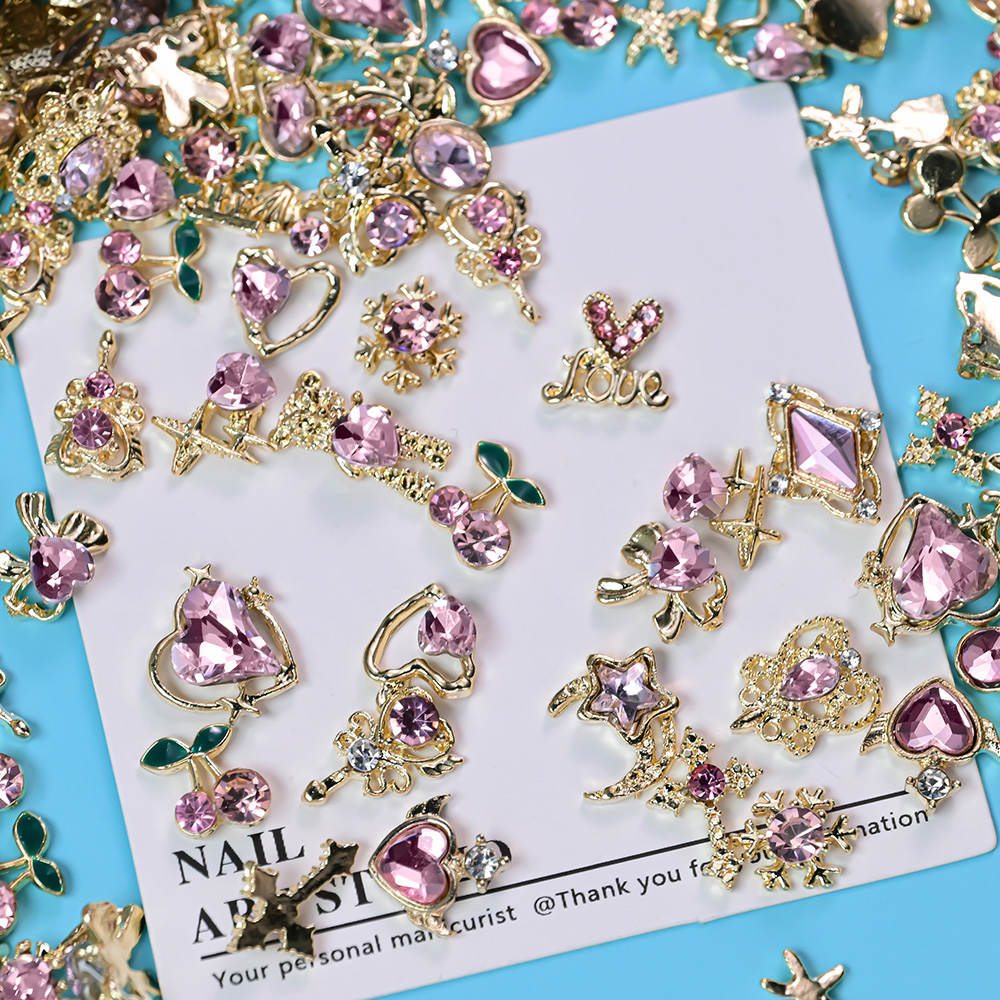 30Pcs Mixed Luxury Pink Heart  - đánh giá và giá Nail Art Valentines Day