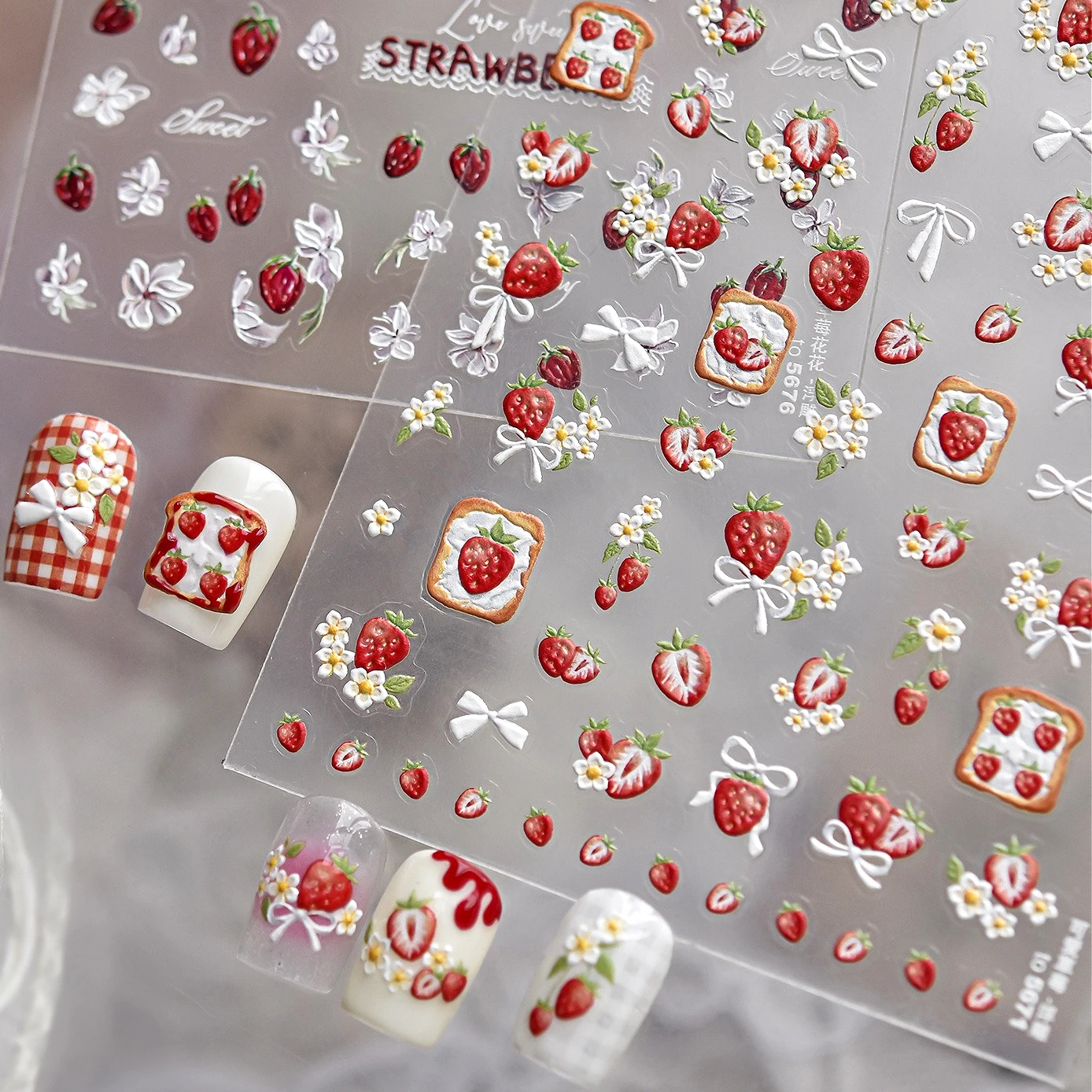 Strawberry Toast Bowknot Daisy - đánh giá và giá Nail Art Orange