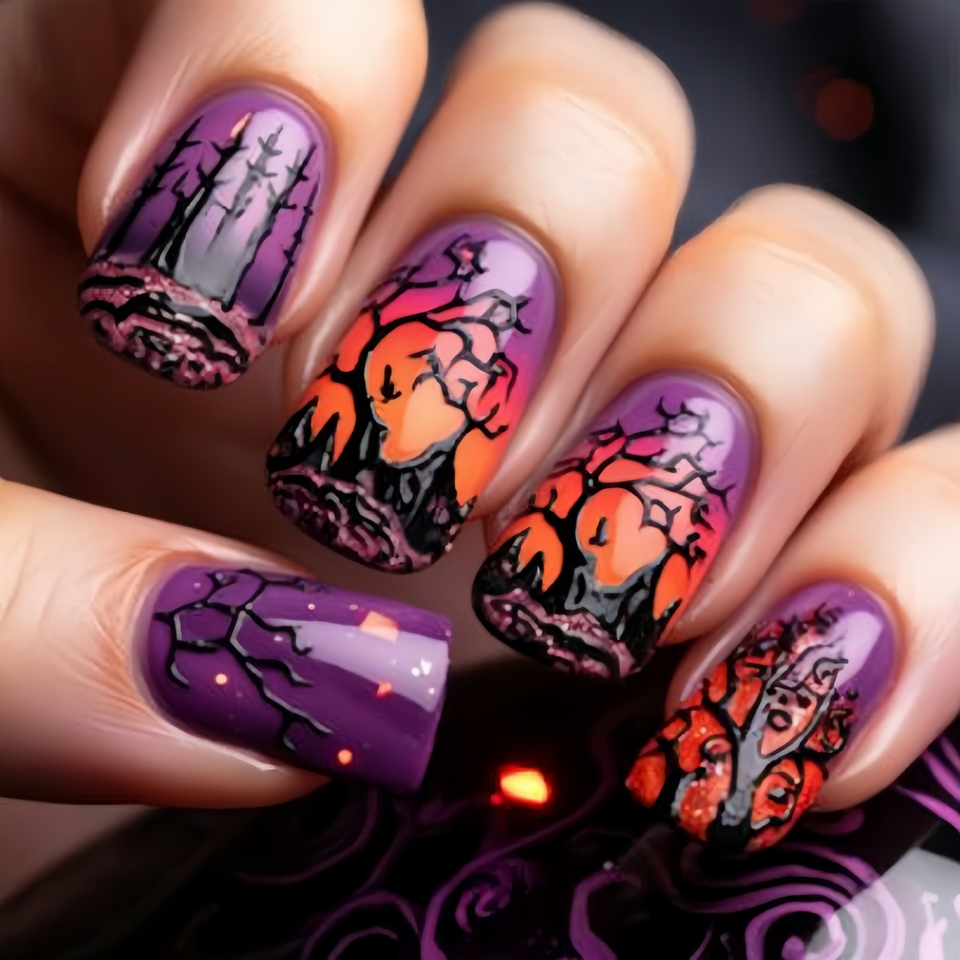 Medium Square fake nails for w - đánh giá và giá Nail Art Orange