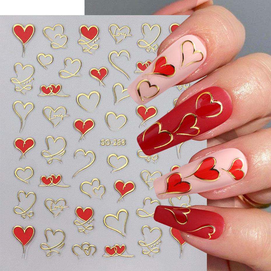 3pcs Y2K Gold Wave Line Heart  - đánh giá và giá Nail Art Valentines Day
