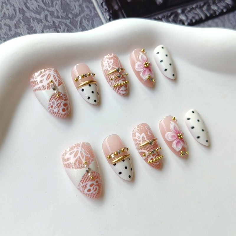10Pcs 3D Gilded White Lace Flo - đánh giá và giá Nail Art Press On