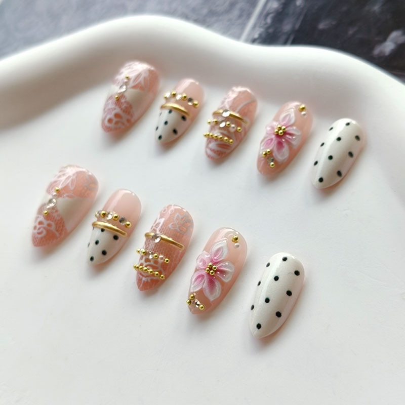 10Pcs 3D Gilded White Lace Flo - đánh giá và giá Nail Art Press On